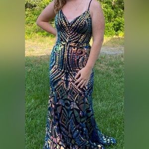 Cinderella divine sequin colorful sparkle prom dress